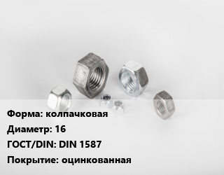 Гайка колпачковая D=16 DIN 1587 оцинкованная, шт цена от 18.32 Тг / кг, где купить, условия доставки в Атырау и Атырауской области области